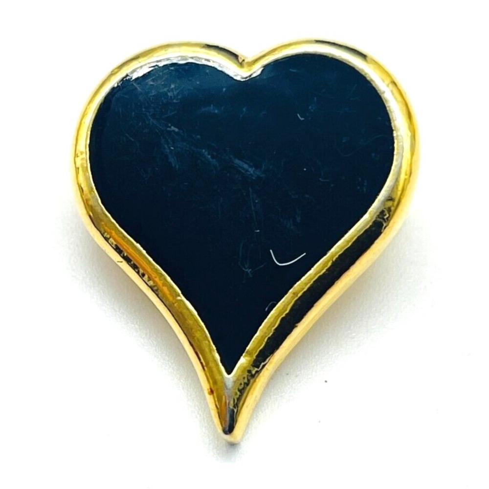 Signed Sarah Coventry Brooch Black Enamel Heart Gold Tone Vintage Romantic Pin